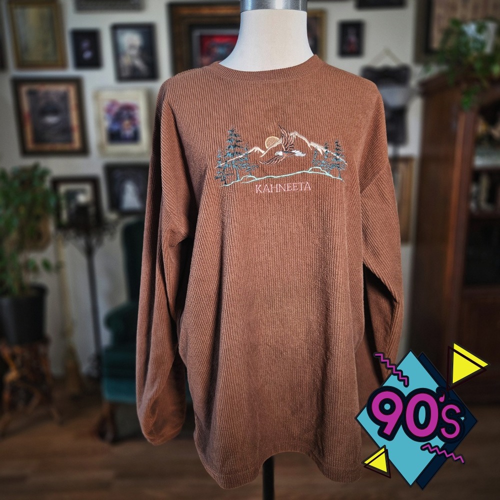Desert Heat Sweatshirt Brown Ribbed Vintage 90s Large Eagle Mountain Kahneeta
